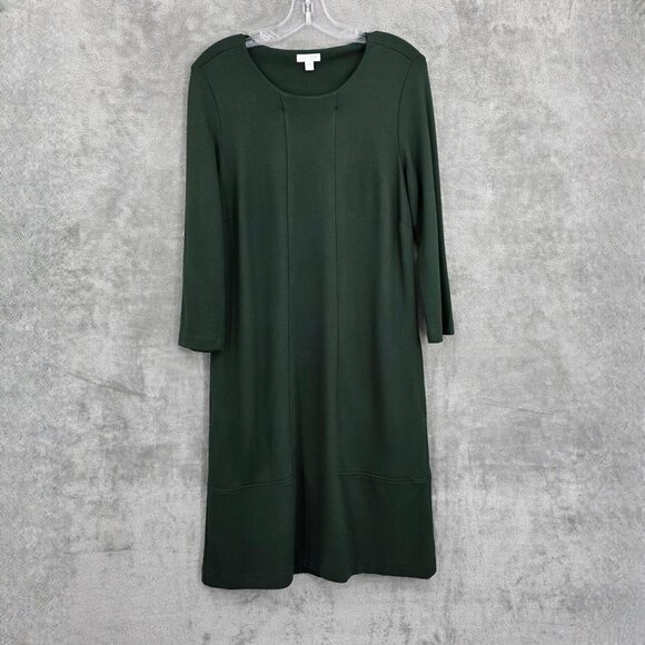 J Jill Ponte Knit Shift Dress S Dark Forest Green 3/4 Sleeve Pockets Stretchy - Picture 11 of 11
